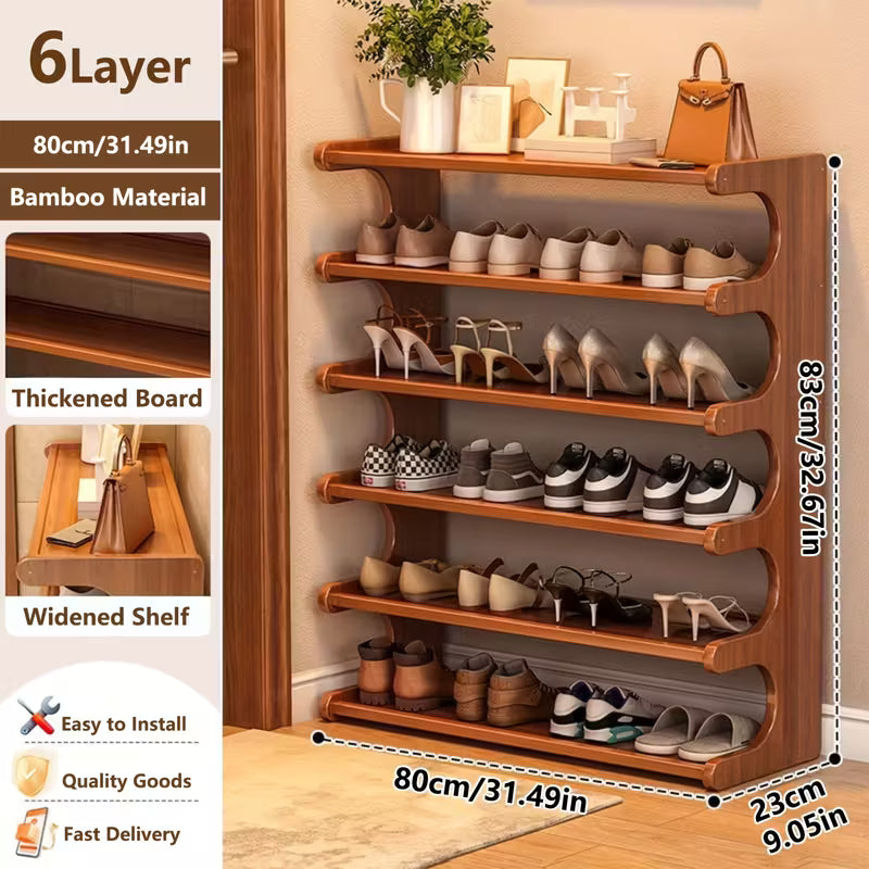 A Bamboo Shoe Rack | Wood Grain Finish Shoe Storage Rack, Holds 24 Pairs