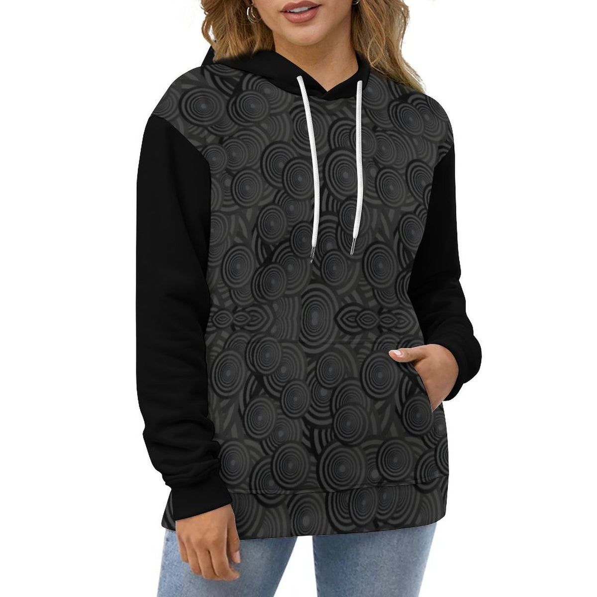 Black Pattern Unisex Cool Hoodie with Double-layer Cap