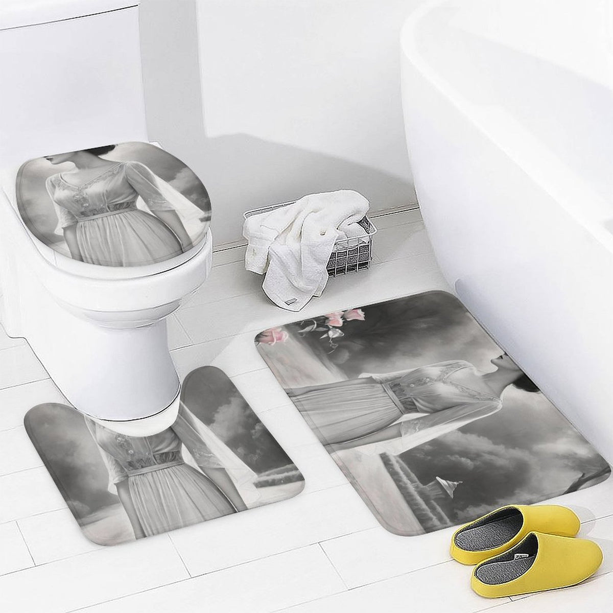 Shower Curtain Set with 3 Rugs