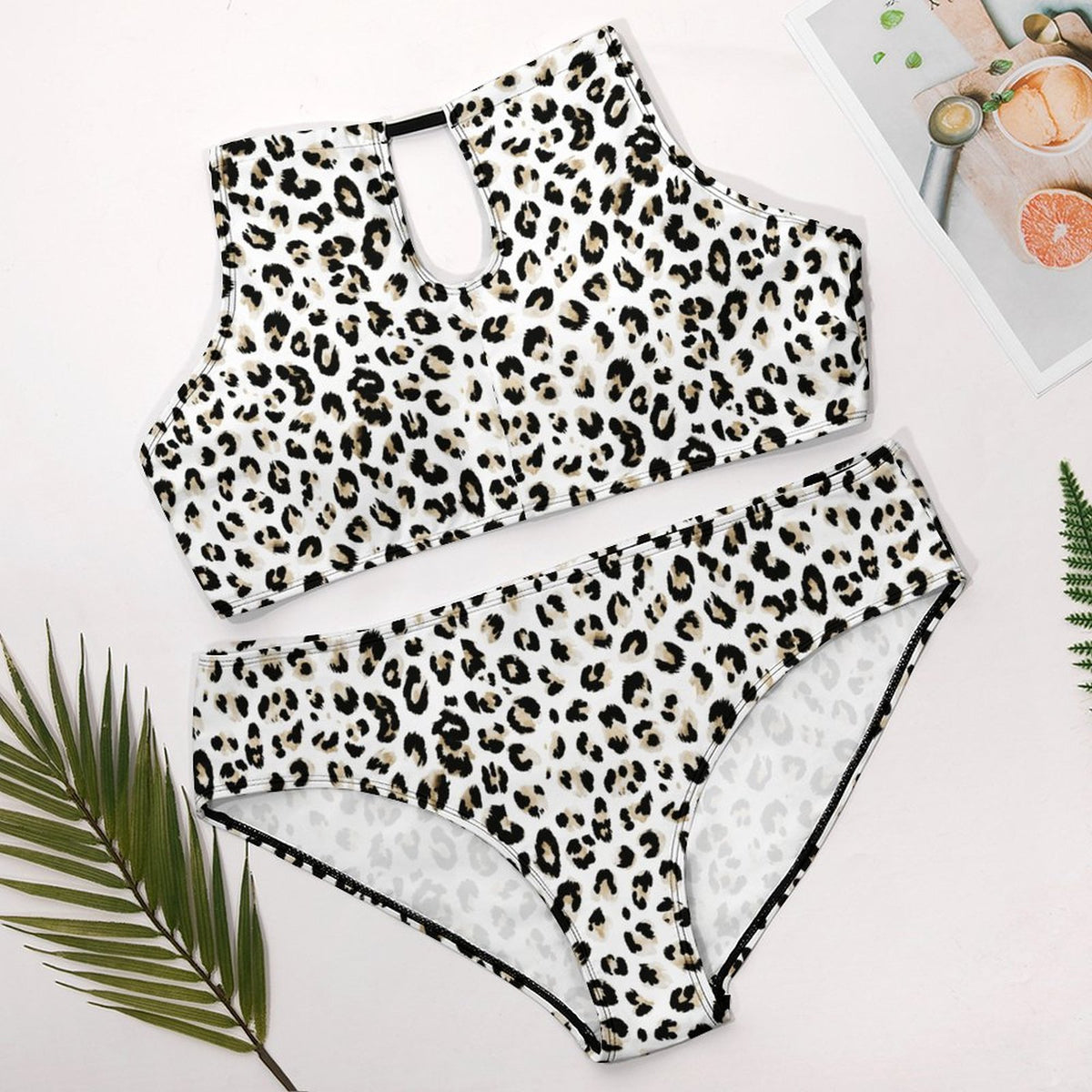 Plus Size Women's Two piece Swimsuit with High Neck Halter Top