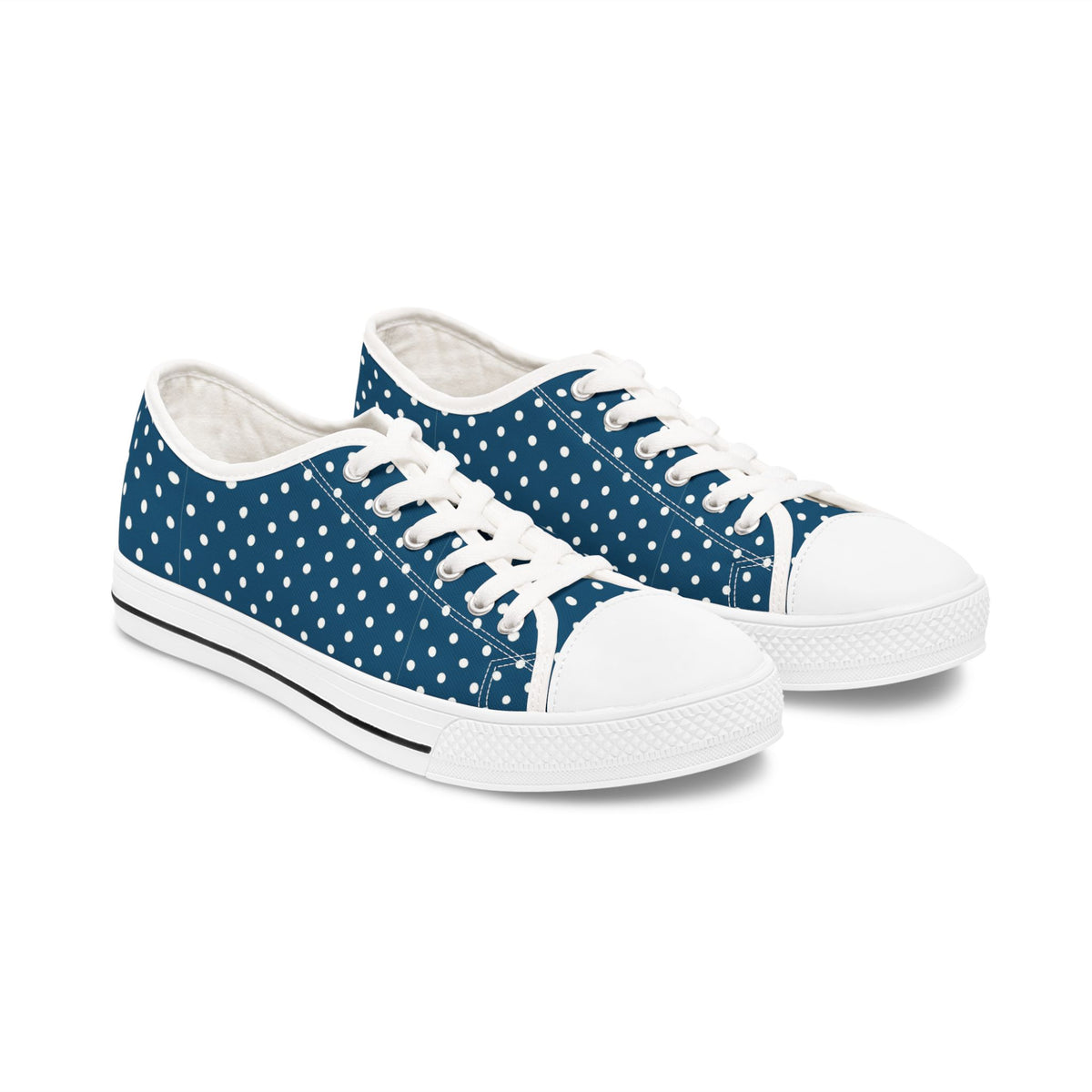 Polka Dot Low Top Sneakers — Navy White Retro Casual Shoes