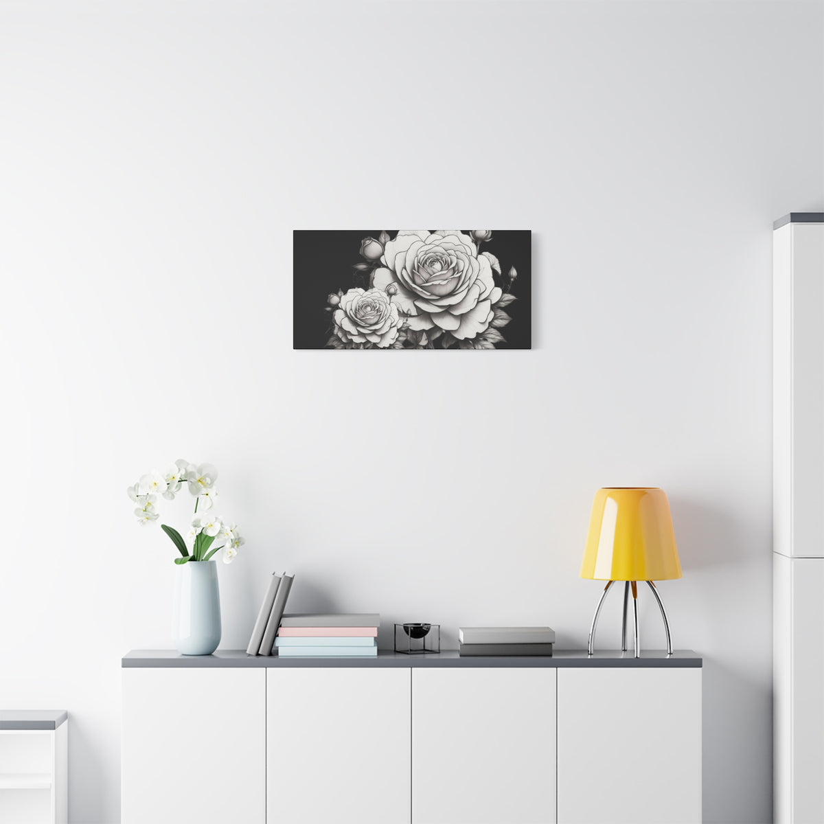 Monochrome Rose Canvas Print — Black & White Floral Wall Art