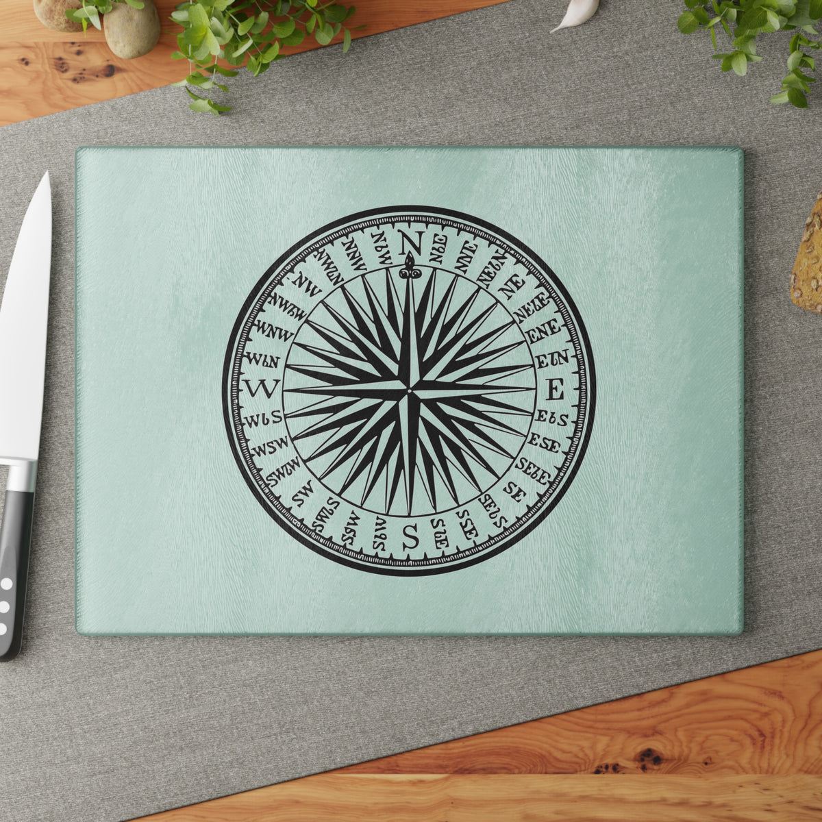 Nautical Compass Glass Cutting Board - Coastal Kitchen Decor, Perfect Gift for Chefs, Housewarming, Maritime Themed Events