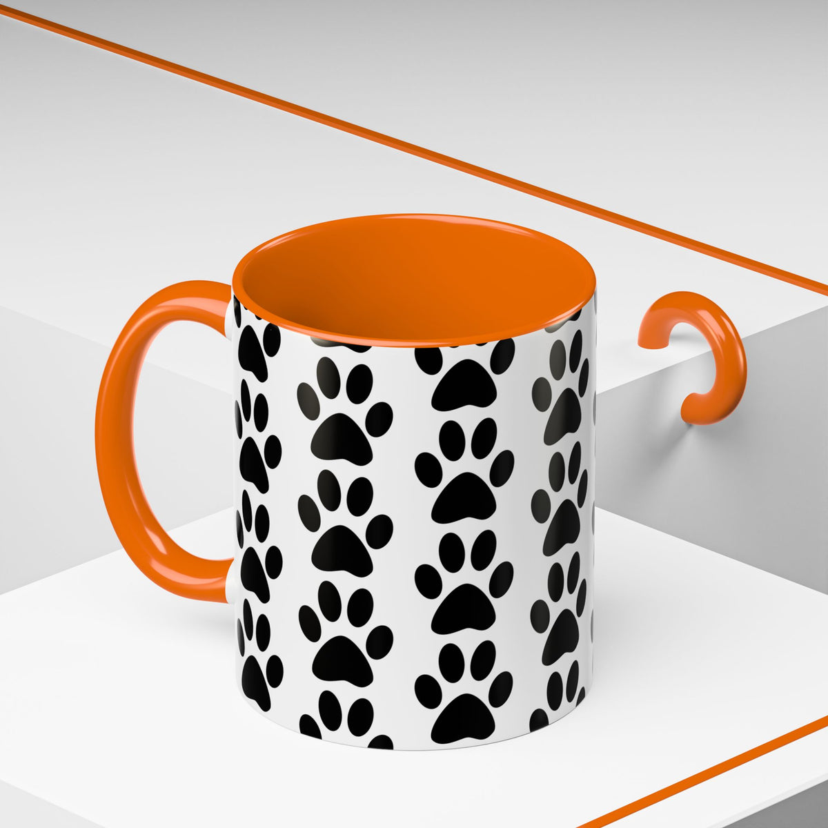 Paw Print Accent Coffee Mug - Dog Lover Gift, Black and White Pet Mug, Cute Animal Decor, Personalized Pet Owner Present, Coffee Tea Cup