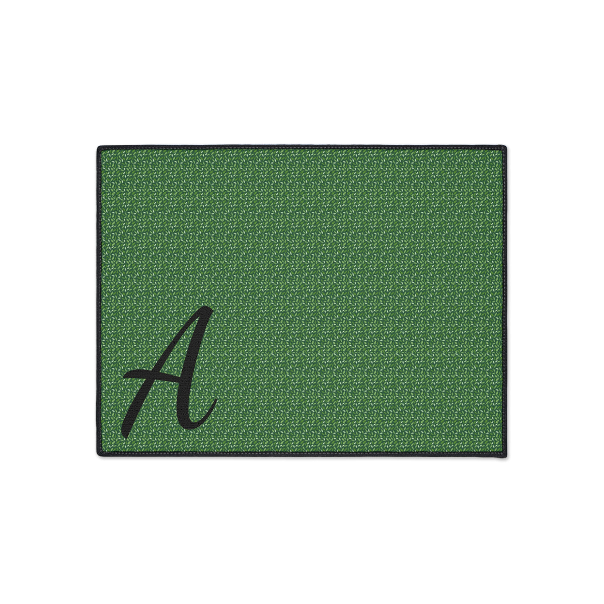 Monogram Heavy-Duty Floor Mat — Green Textured Doormat with Script "A"