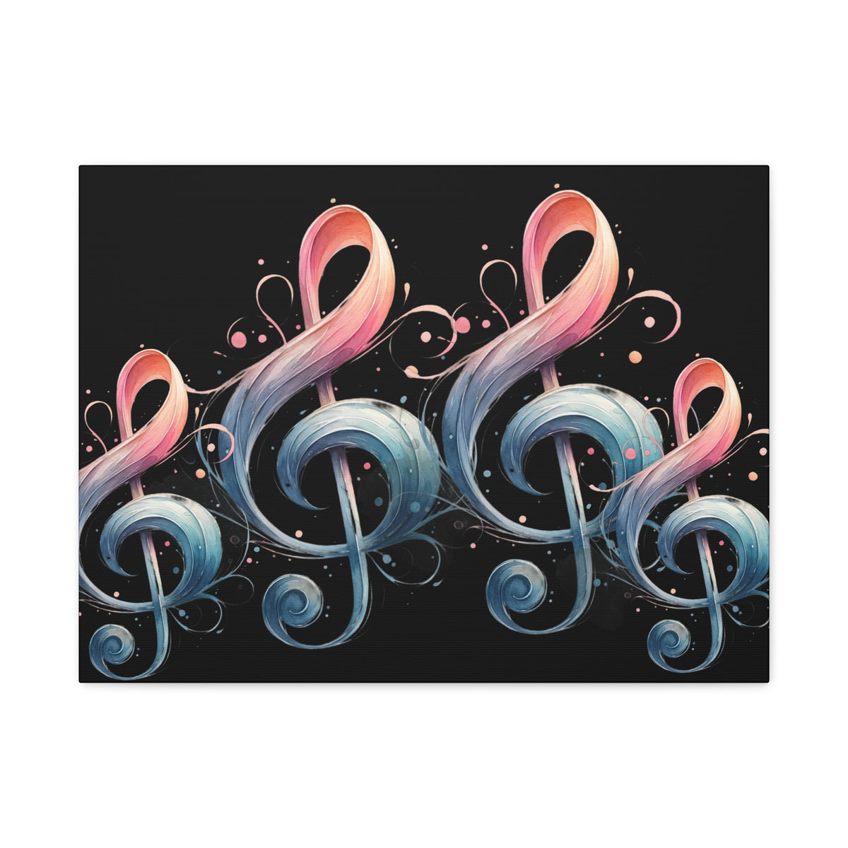 Musical Treble Clef Canvas Wall Art — Pastel Ribbon Notes on Black
