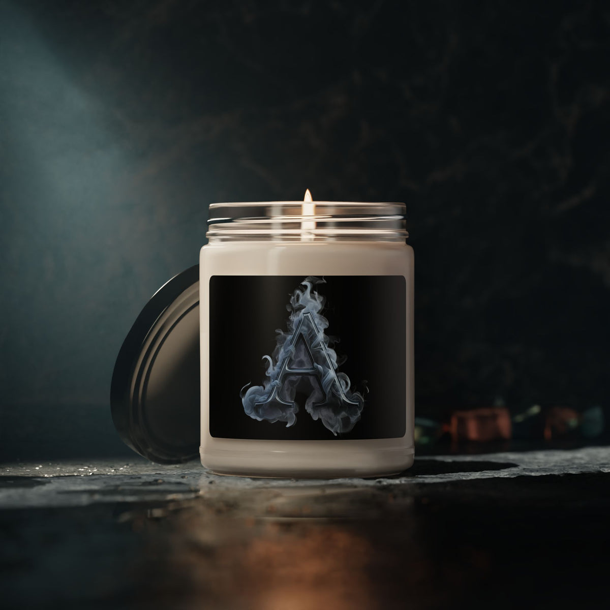 Smoky Letter 'A' Soy Candle — 9oz Scented Jar, Masculine Aromas for Home & Gift