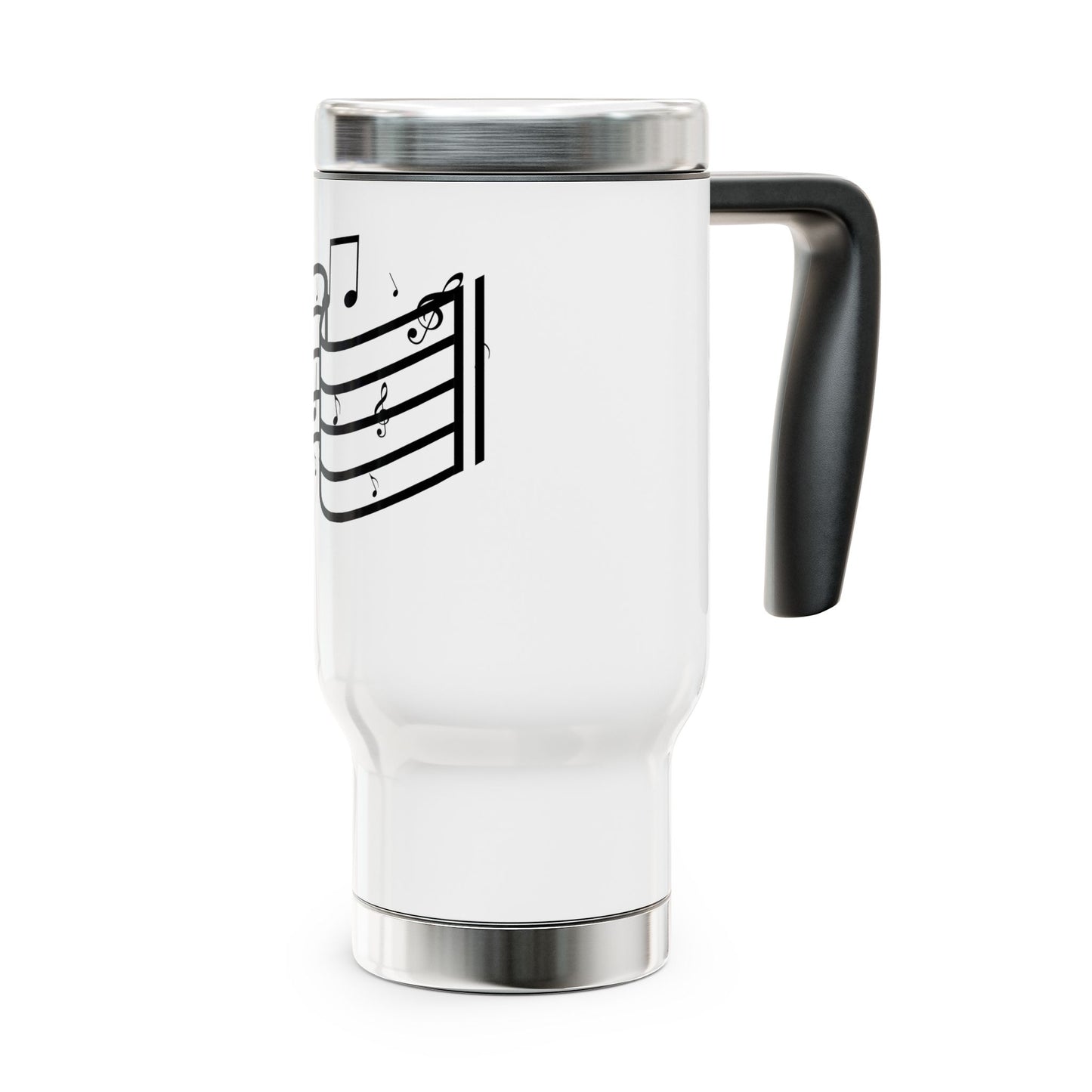 Music Notes 14oz Stainless Steel Travel Mug with Handle – Musical Staff Design