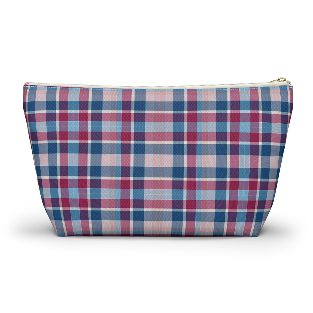 Plaid Accessory Pouch — Blue & Pink Tartan Makeup Bag