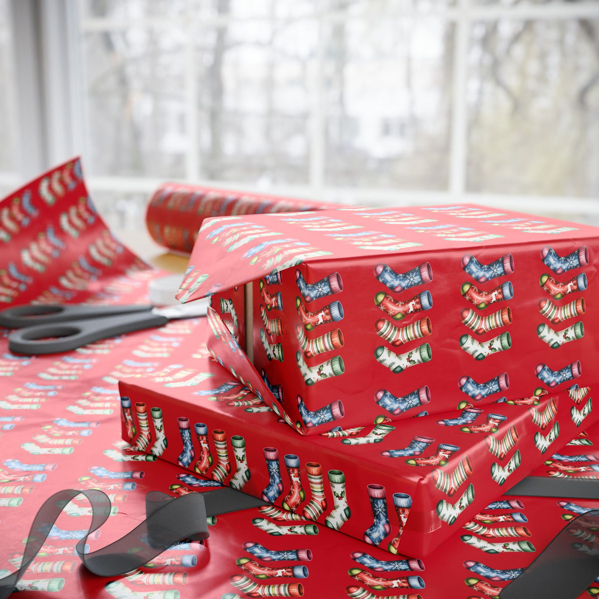 Holiday Candy Cane Wrapping Paper Roll — Red Patterned Gift Wrap