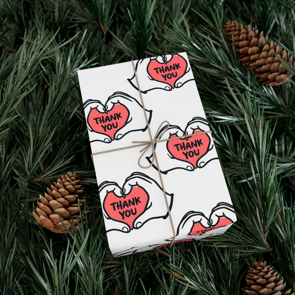 Gift Wrap — 'Thank You' Heart Hands Pattern Wrapping Paper