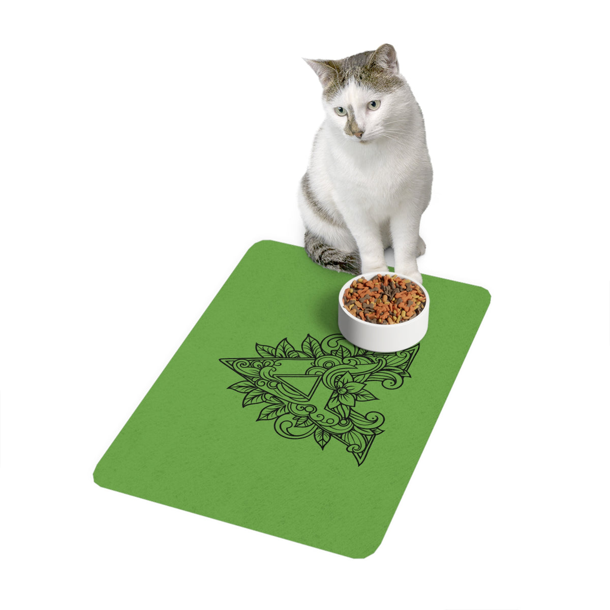 Monogram A Floral Pet Food Mat — 12x18 Decorative Feeding Placemat