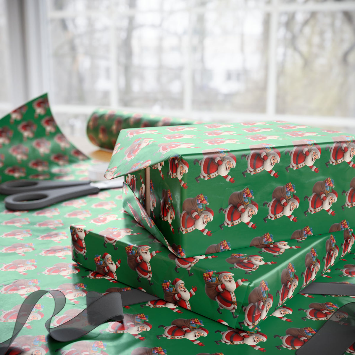 Christmas Dachshund Wrapping Paper — Green Santa Dog Gift Wrap