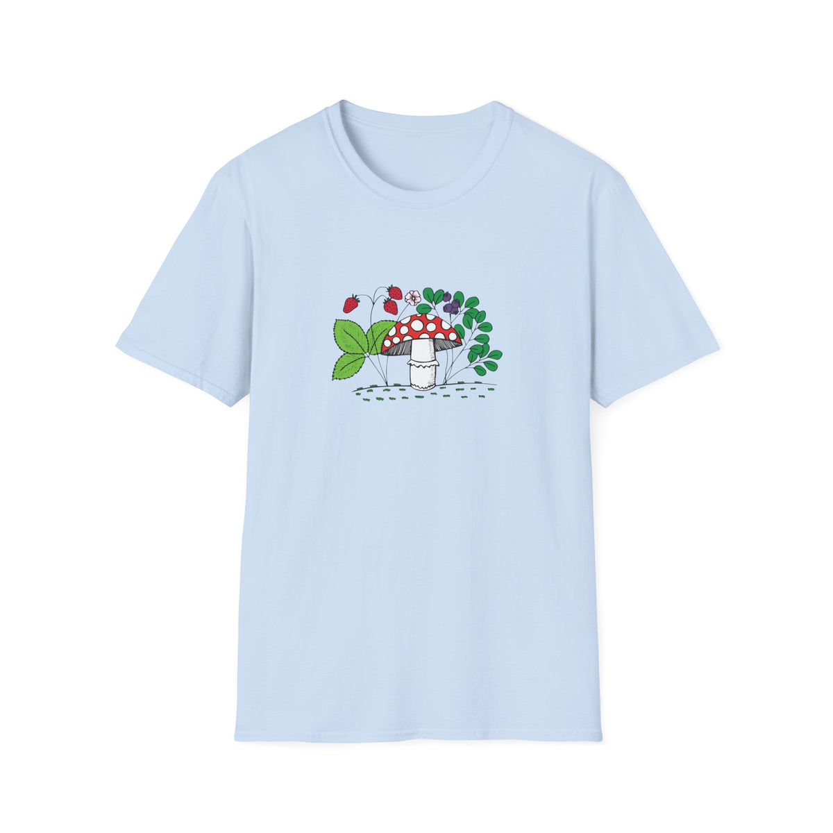 Whimsical Mushroom T-Shirt for Nature Lovers, Casual Tees, Gift for Gardeners, Unisex Softstyle Shirt, Eco-Friendly Apparel