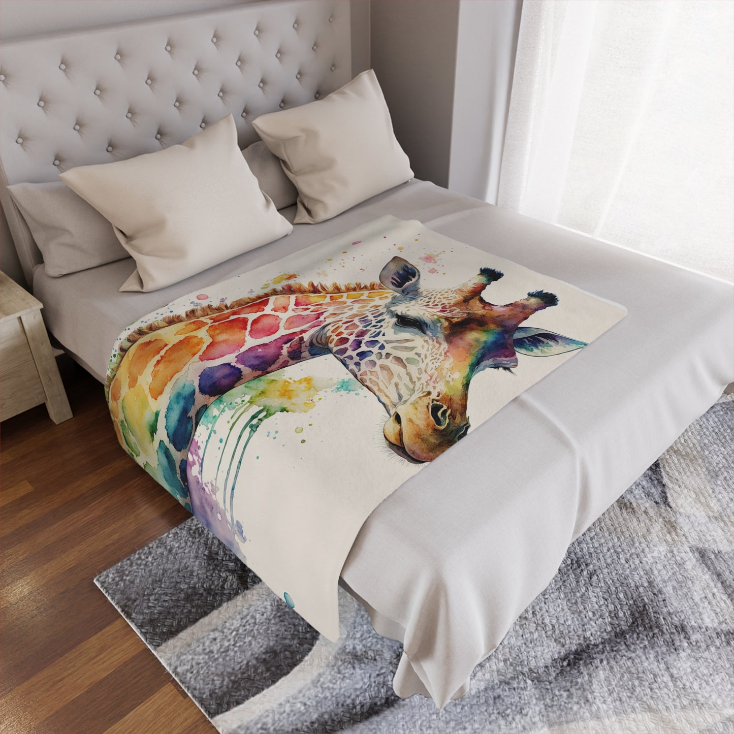 Watercolor Giraffe Minky Blanket — Soft Colorful Animal Throw for Kids & Nursery