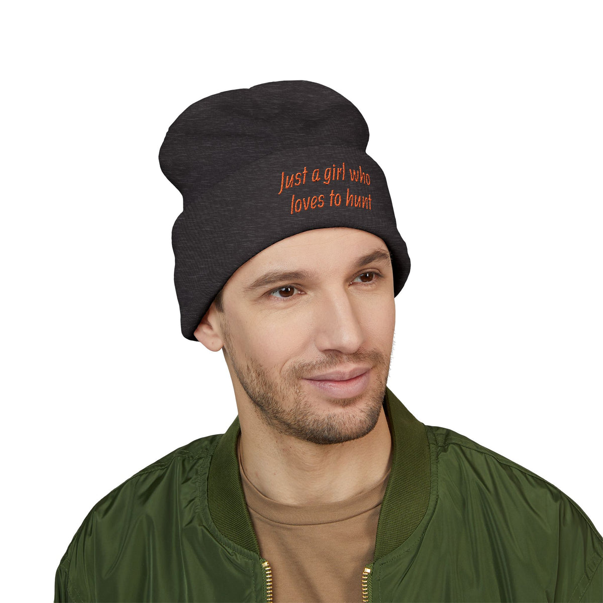 Hunting Enthusiast Beanie - "Just a Girl Who Loves to Hunt" Embroidered Cuffed Beanie