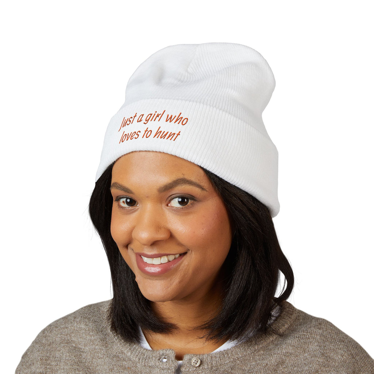 Hunting Enthusiast Beanie - "Just a Girl Who Loves to Hunt" Embroidered Cuffed Beanie