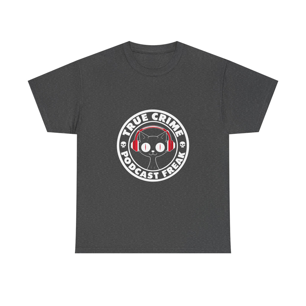 True Crime Podcast Tee — Cat with Headphones Logo
