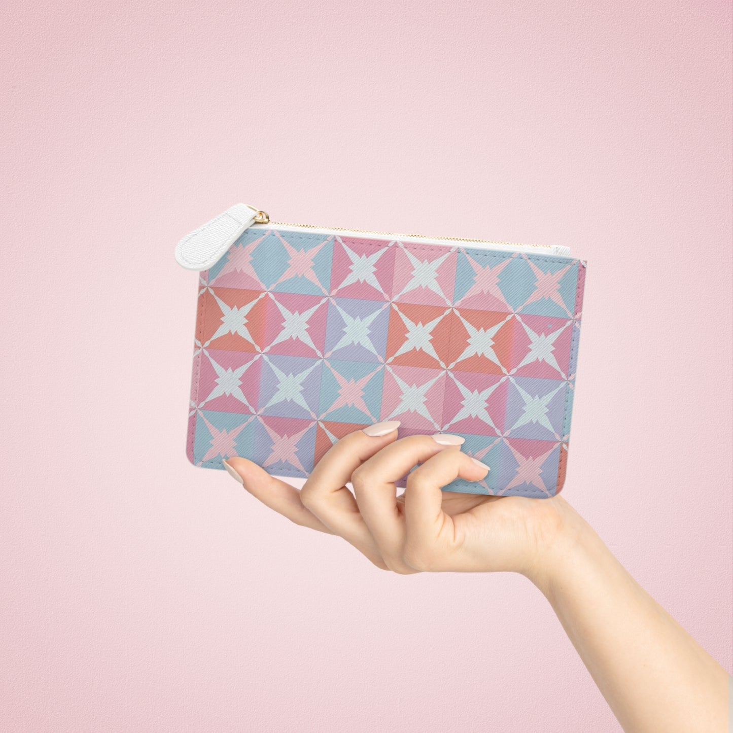 Mini Clutch Bag - Pastel Geometric Star Pattern Wrist Pouch