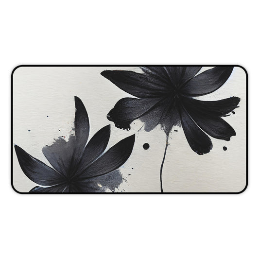 Black Ink Floral Desk Mat — Minimalist Monochrome Mousepad for Office & Home