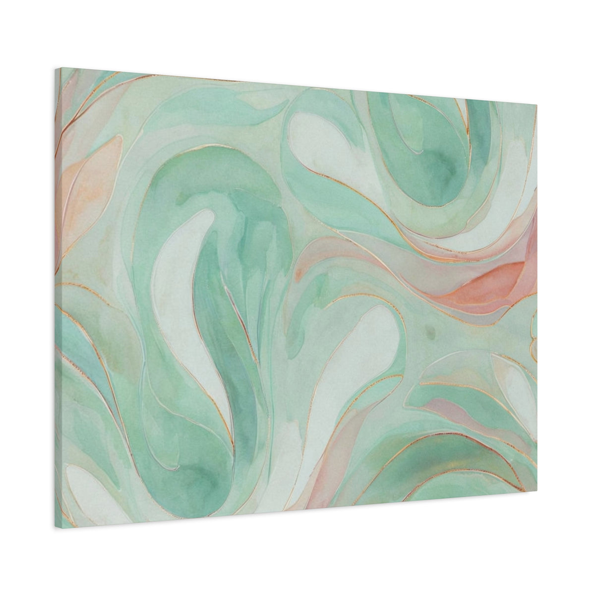 Abstract Green Marble Canvas Print — Teal & Coral Swirl Wall Art