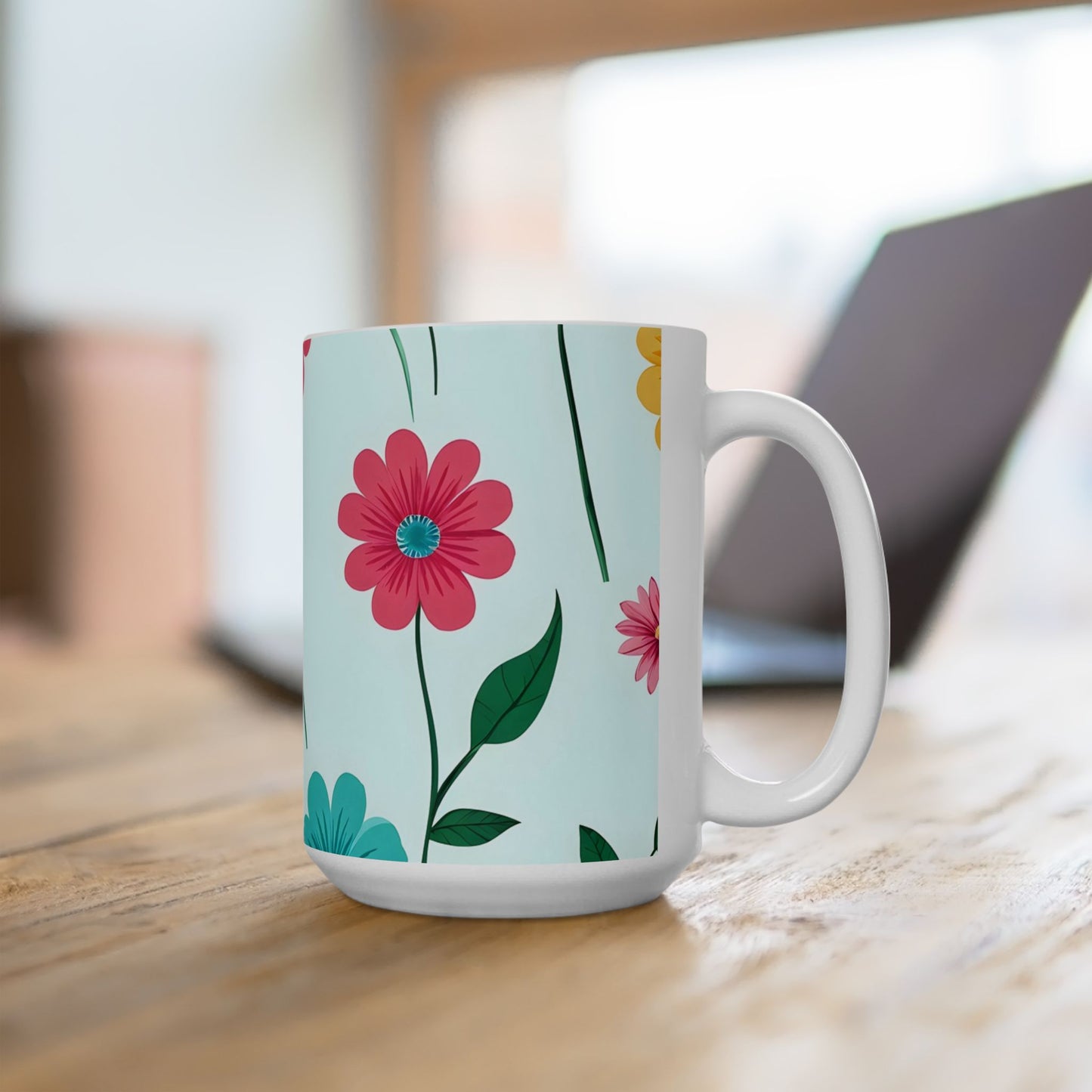 Floral Pattern Ceramic Mug — Colorful Spring Flowers 11oz & 15oz