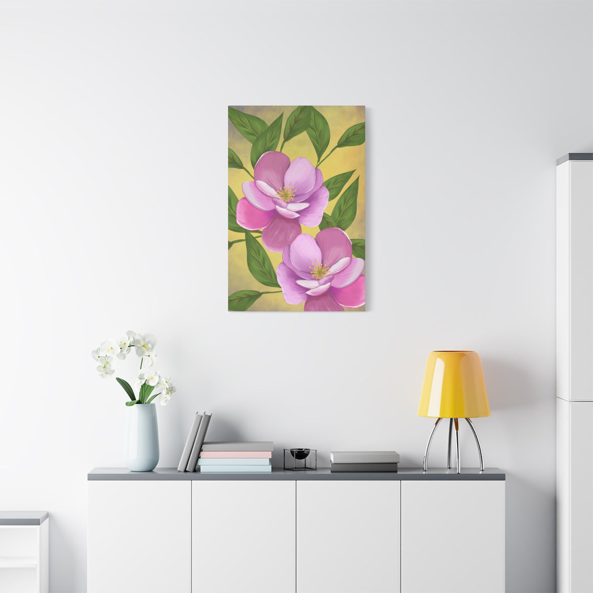 Matte Canvas, Stretched, 1.25" Tulips Pink and Purple Flowers