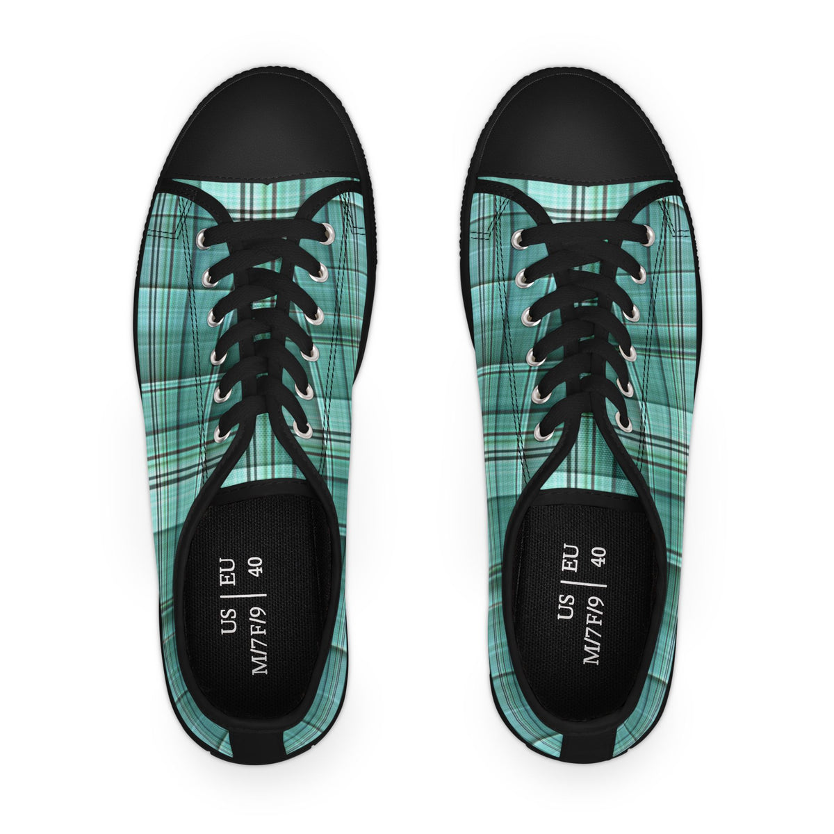 Teal Plaid Women's Low Top Sneakers — Casual Retro Style for Everyday Wear