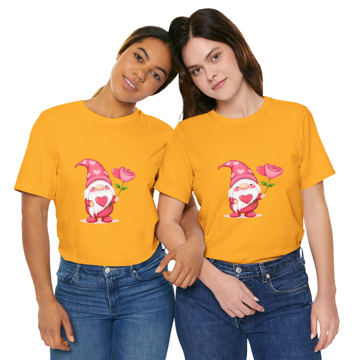 Valentine Gnome T‑Shirt — Cute Pink Gnome Holding Rose Tee