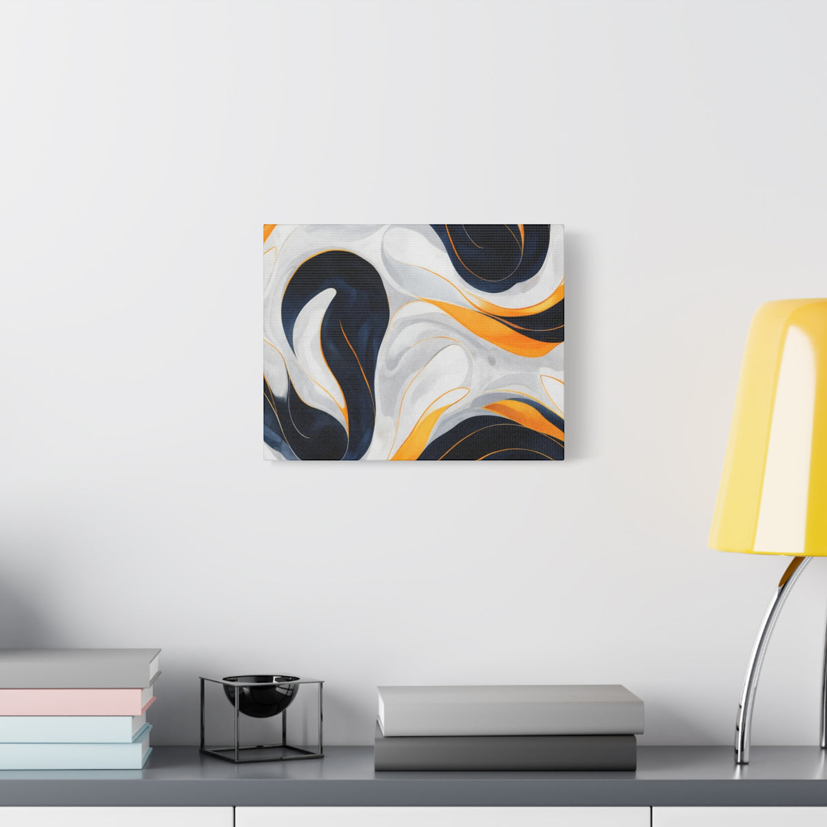 Abstract Fluid Art Matte Canvas Print — Navy, Gold & White Stretched Wall Art