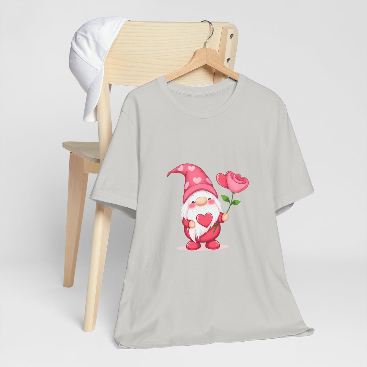 Valentine Gnome T‑Shirt — Cute Pink Gnome Holding Rose Tee