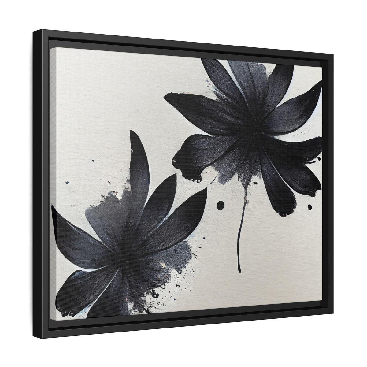 Framed Black Floral Matte Canvas Wall Art — Monochrome Botanical Print