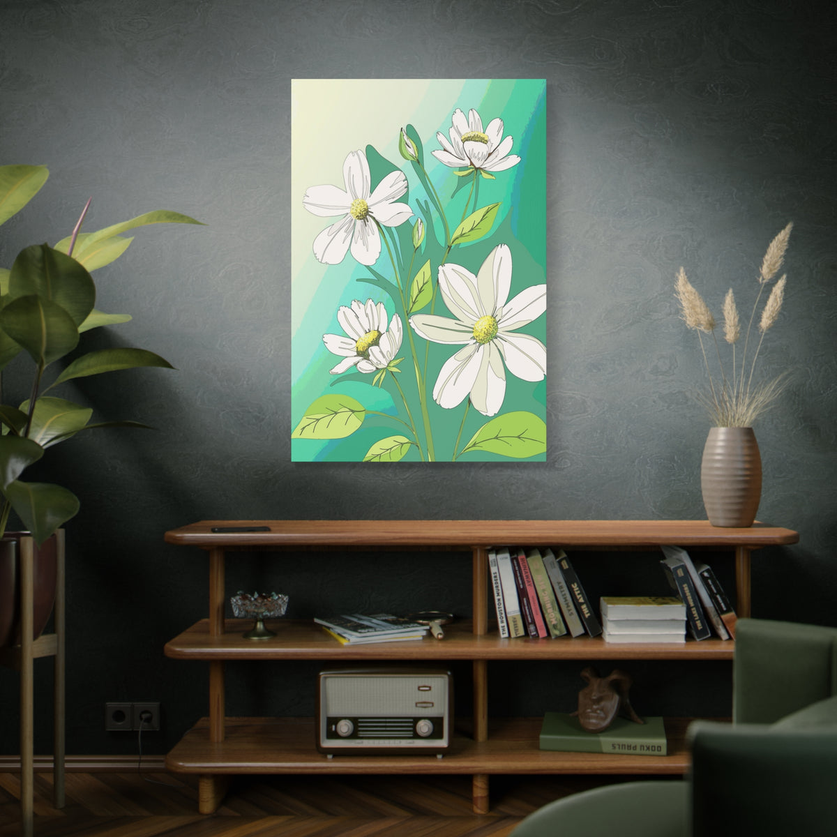 Matte Canvas, Stretched, 1.25" White Flowers