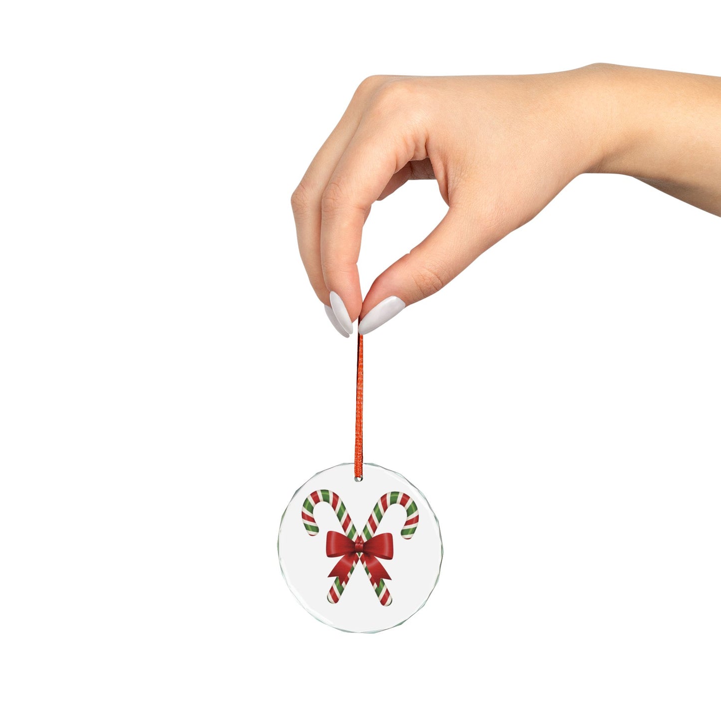 Candy Cane Bow Crystal Glass Ornament — Heart-Shaped Christmas Tree Decoration