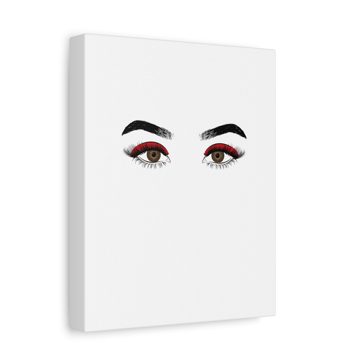 Glam Eyes Matte Canvas Wall Art — Brown Eyes with Red Lashes