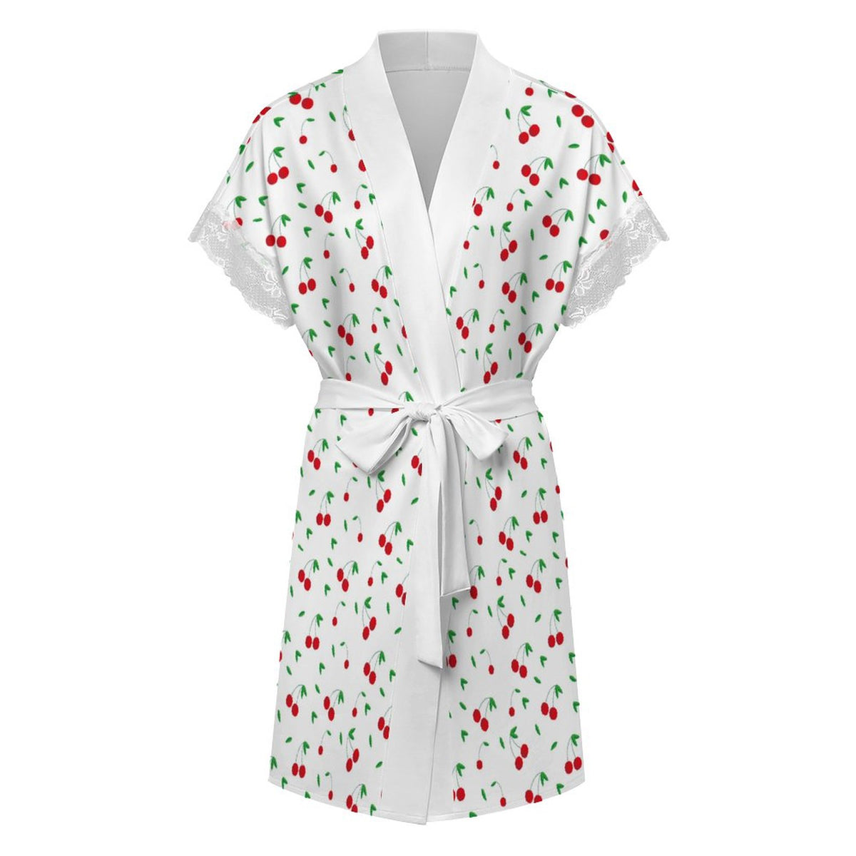 Lace Trimmed Short-Sleeve Nightgown - Cherries