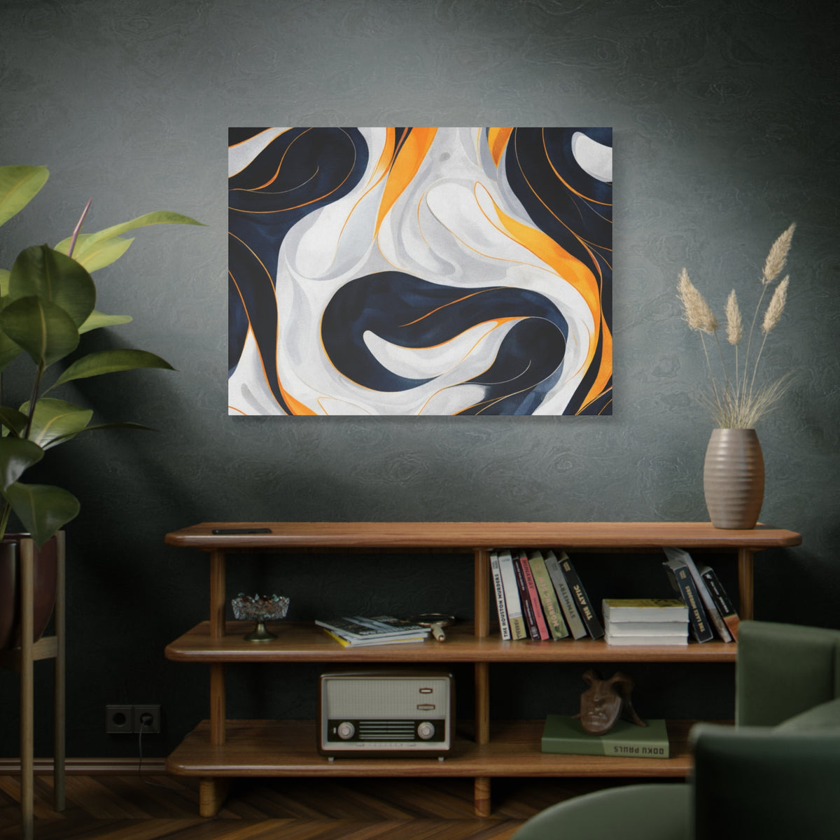 Abstract Navy & Gold Swirl Matte Canvas Wall Art