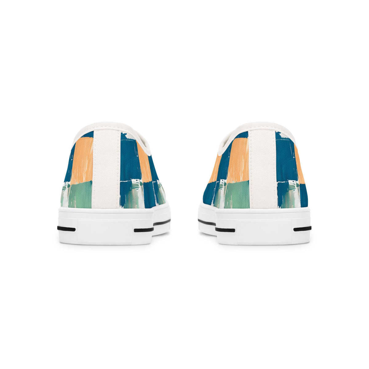 Canvas Sneakers — Hand-Painted Checkerboard in Teal, Orange & Mint