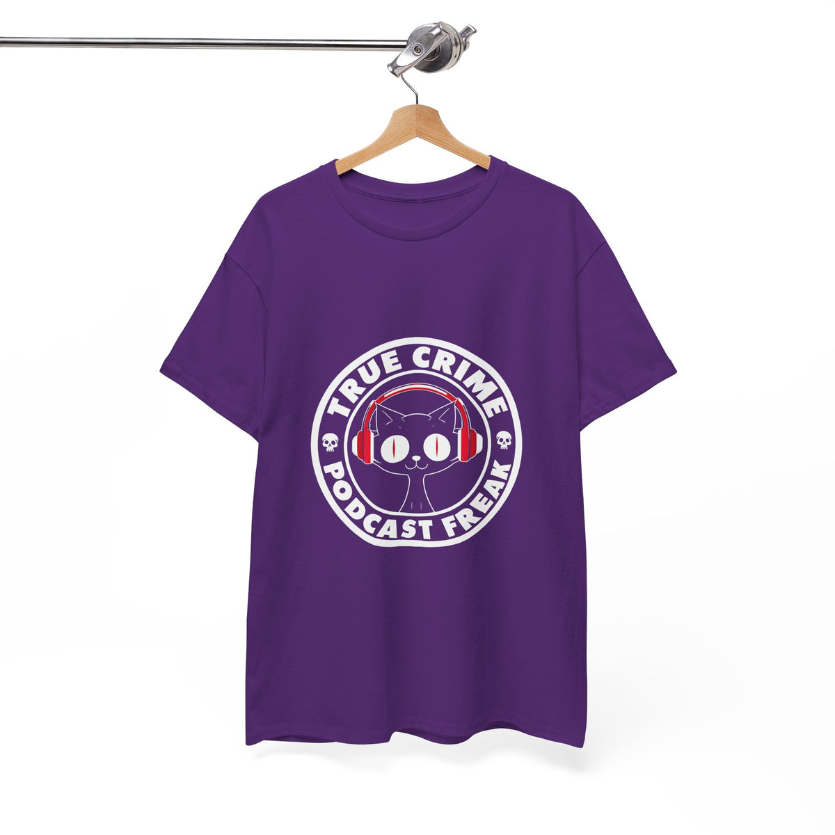 True Crime Podcast Tee — Cat with Headphones Logo