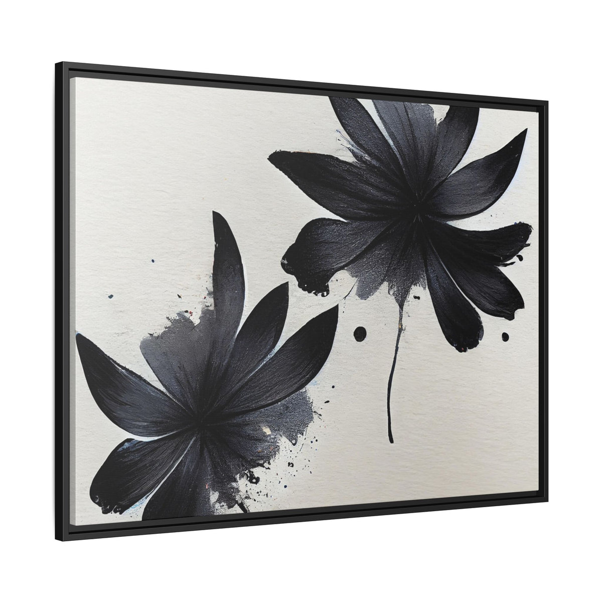 Framed Black Floral Matte Canvas Wall Art — Monochrome Botanical Print