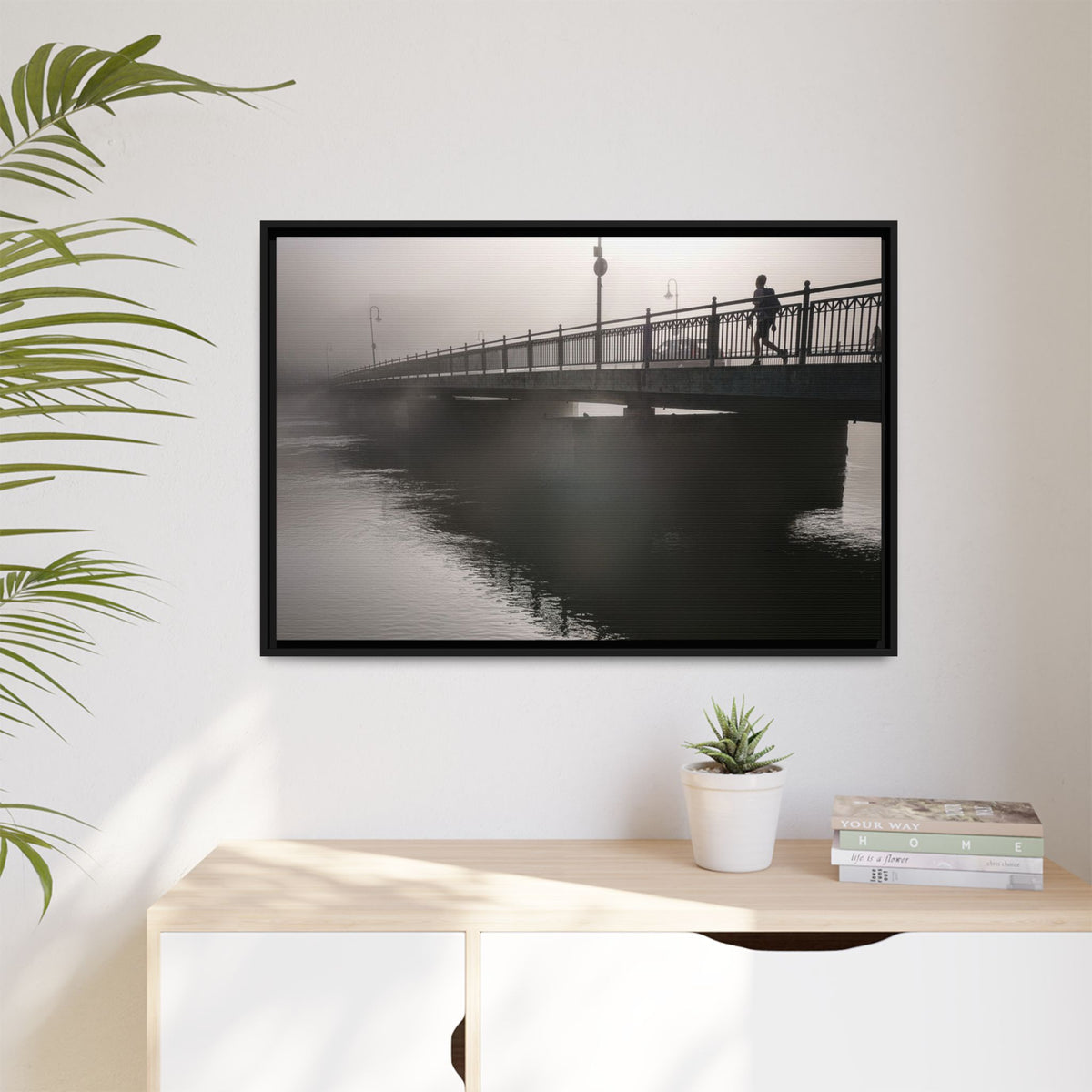 Framed Matte Canvas - Foggy Bridge Black & White Photography