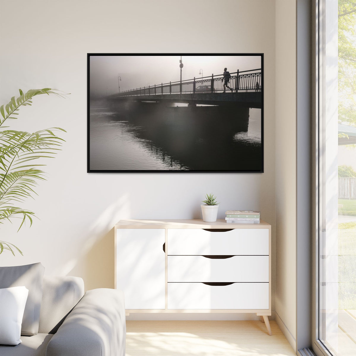 Framed Matte Canvas - Foggy Bridge Black & White Photography