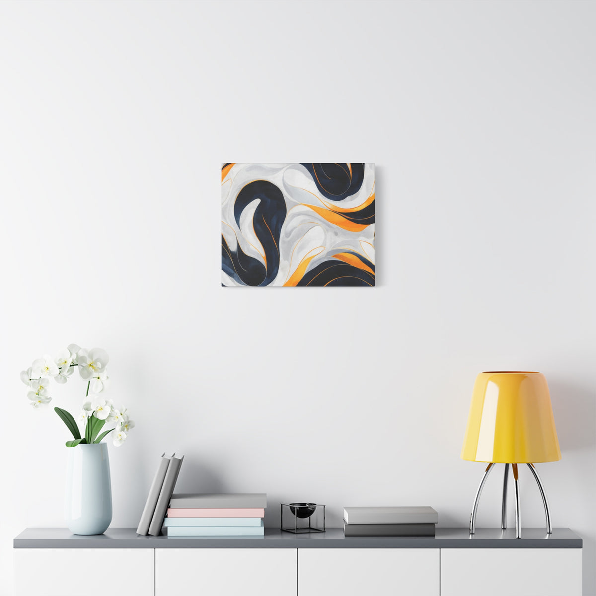 Abstract Fluid Art Matte Canvas Print — Navy, Gold & White Stretched Wall Art