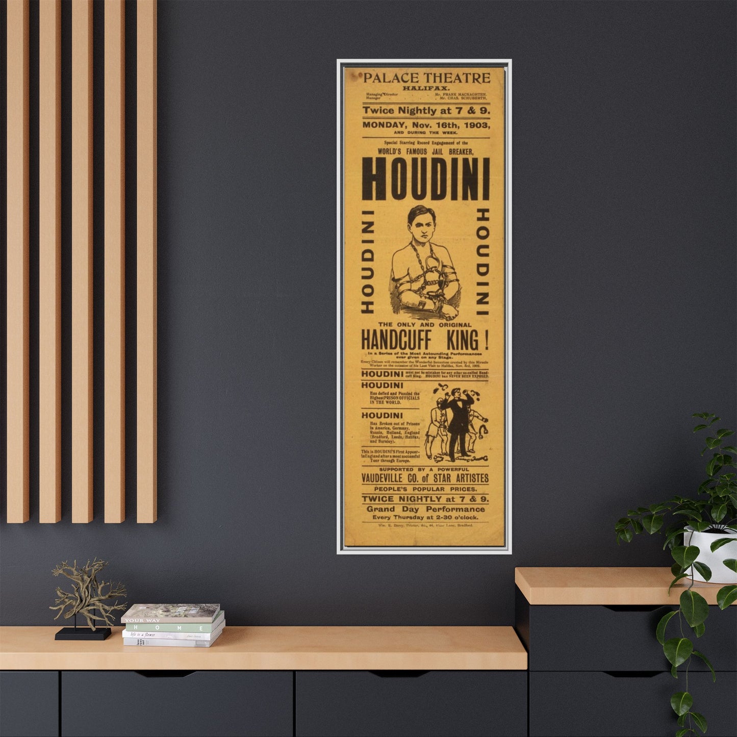 Houdini Vintage Poster Matte Canvas Print (Framed)