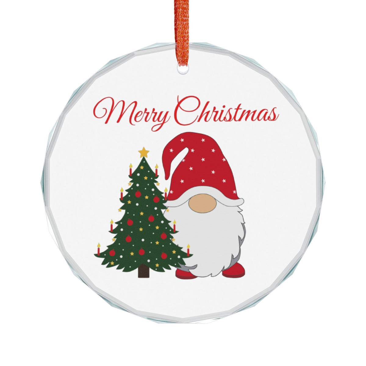 Crystal Glass Ornament — Merry Christmas Gnome with Christmas Tree Holiday Decoration