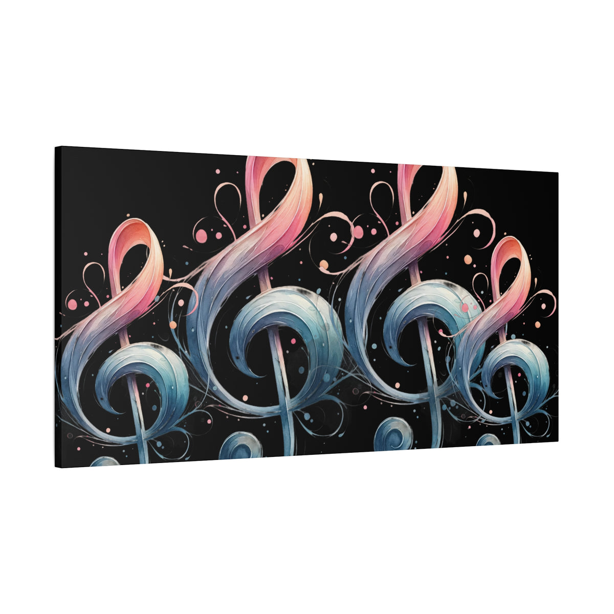 Musical Treble Clef Canvas Wall Art — Pastel Ribbon Notes on Black