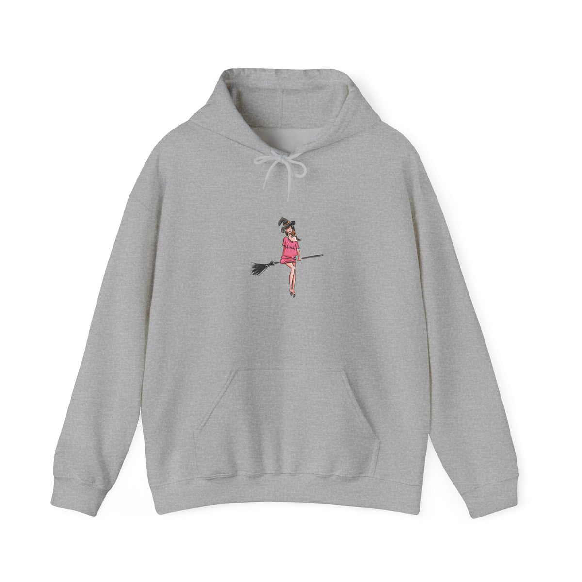 Cute Witch on Broom Unisex Hoodie, Cozy Fall Sweatshirt, Halloween Gift, Witchy Apparel, Spooky Season Fashion