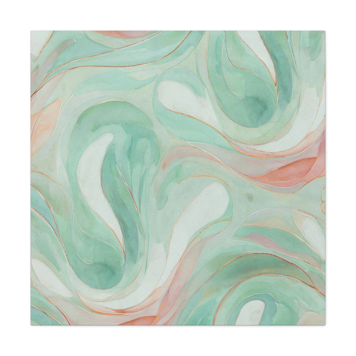 Abstract Green Marble Canvas Print — Teal & Coral Swirl Wall Art