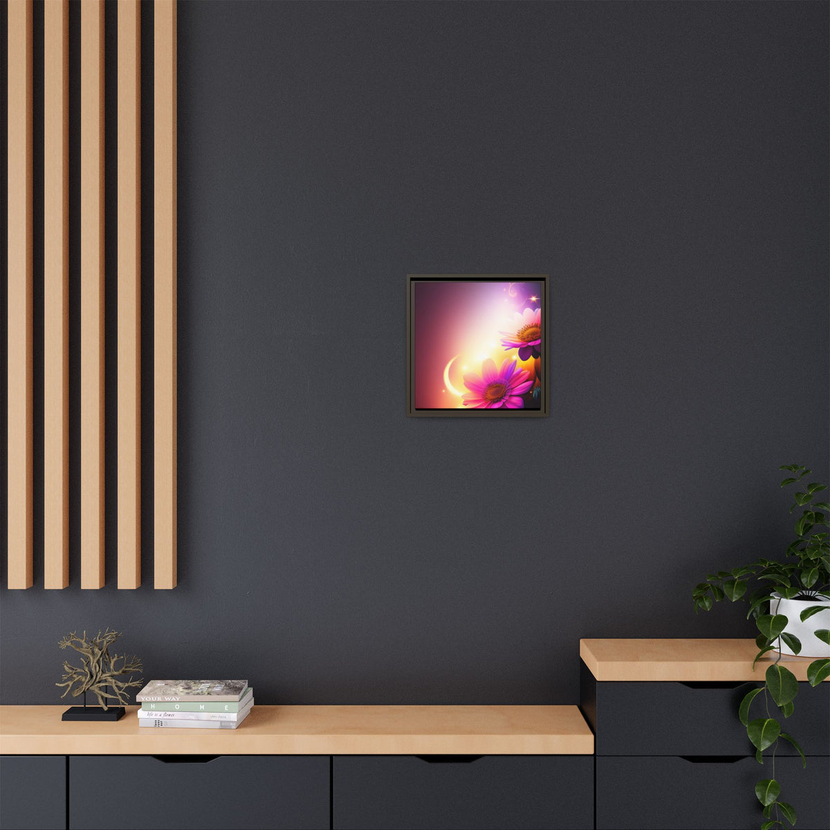 Framed Floral Canvas Art — Pink Daisies Sunset Wall Print