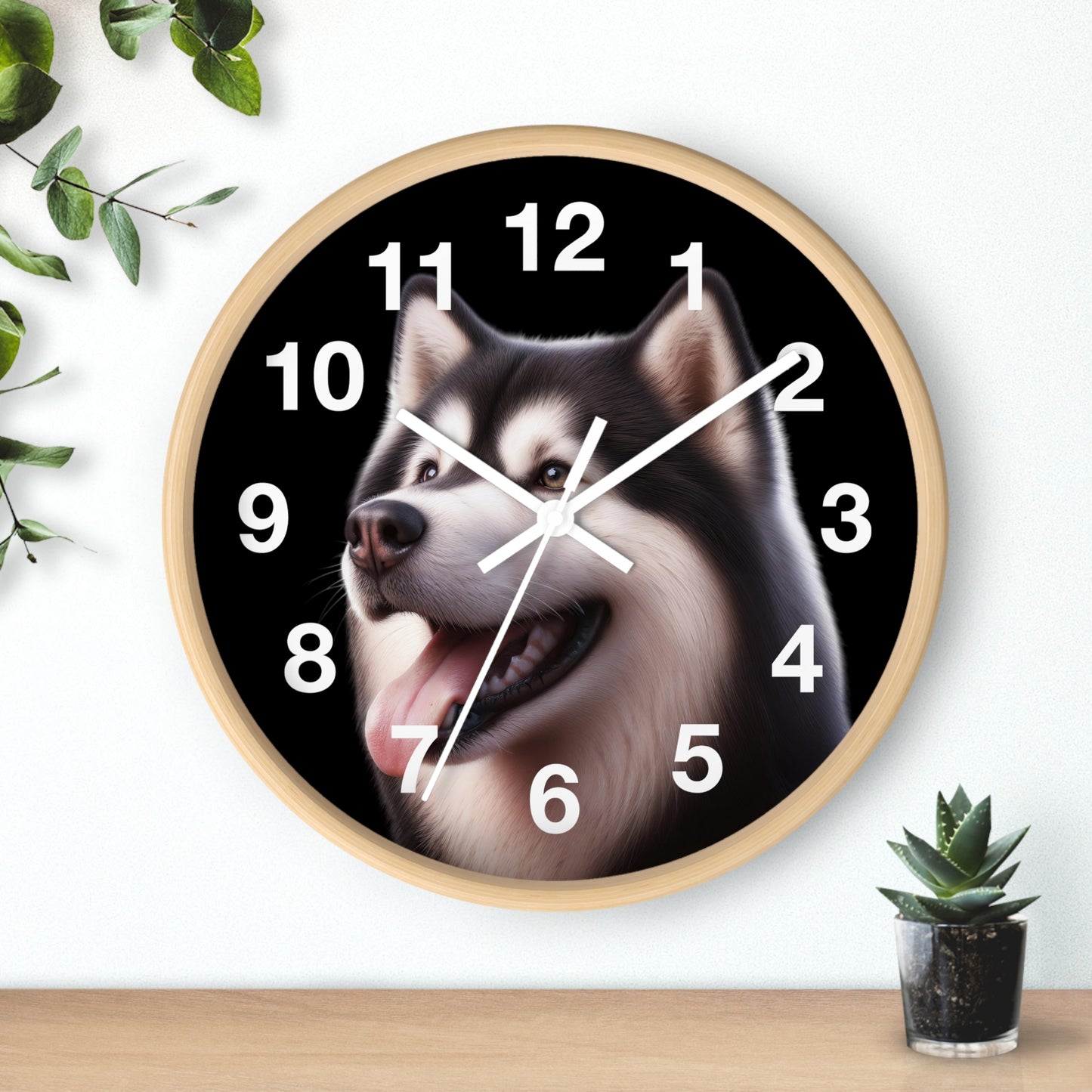 Husky Face Wall Clock – Cute Siberian Dog Home Decor, Pet Lover Gift